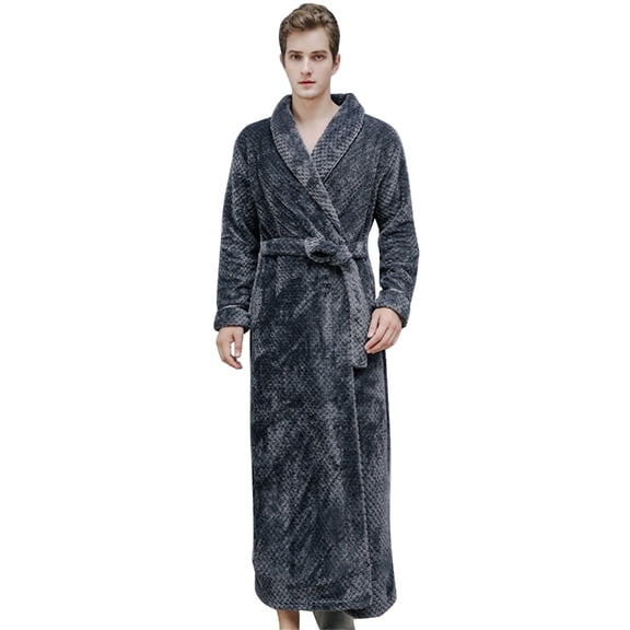 Osdhezcn Winter Warm Flannel Long Bathrobe Women Men Fleece Full Length Robe Bridesmaid Dressing Gown with Belt and Pockets