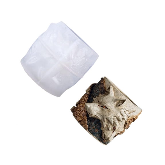 Osdhezcn Wolf Embossed Silicone Flowerpot Mold for Resin Concrete Crafts Decorative Planter Candle Cups and Gift Container Making