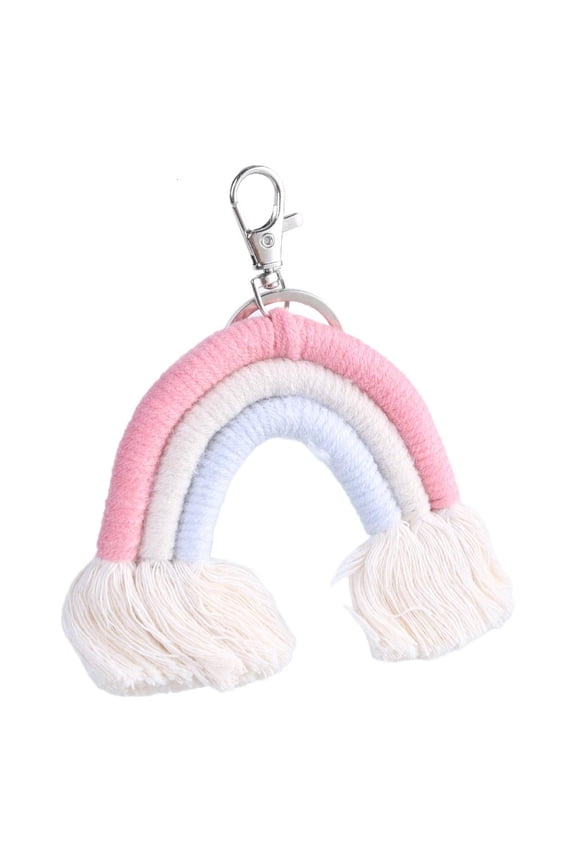 Women Chic Tassel Macrame Keyrings Fashion Weaving Rainbow Keychains for Gift
