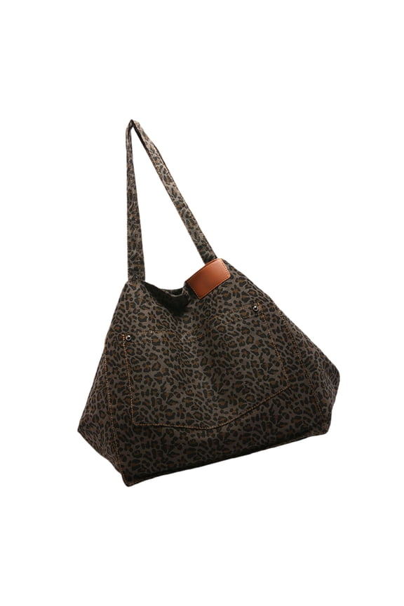 Women's Large Capacity Leopard Print Canvas Shoulder Bag for School and Travel