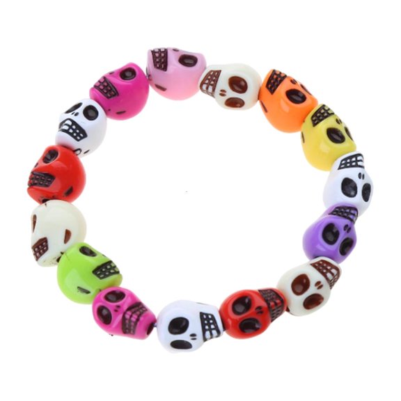 Osdhezcn Women's Skull Elastic Bracelet Goth Colorful Skull Bracelet Prayer Bead Bracelet