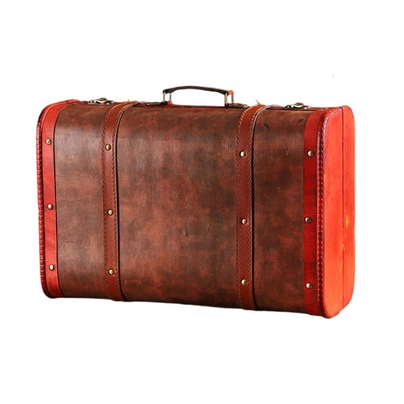 Osdhezcn Wooden Trunk Faux Leather Handle Carrying Case Portable Storage Container For Jewelry Cosmetics And Collectibles