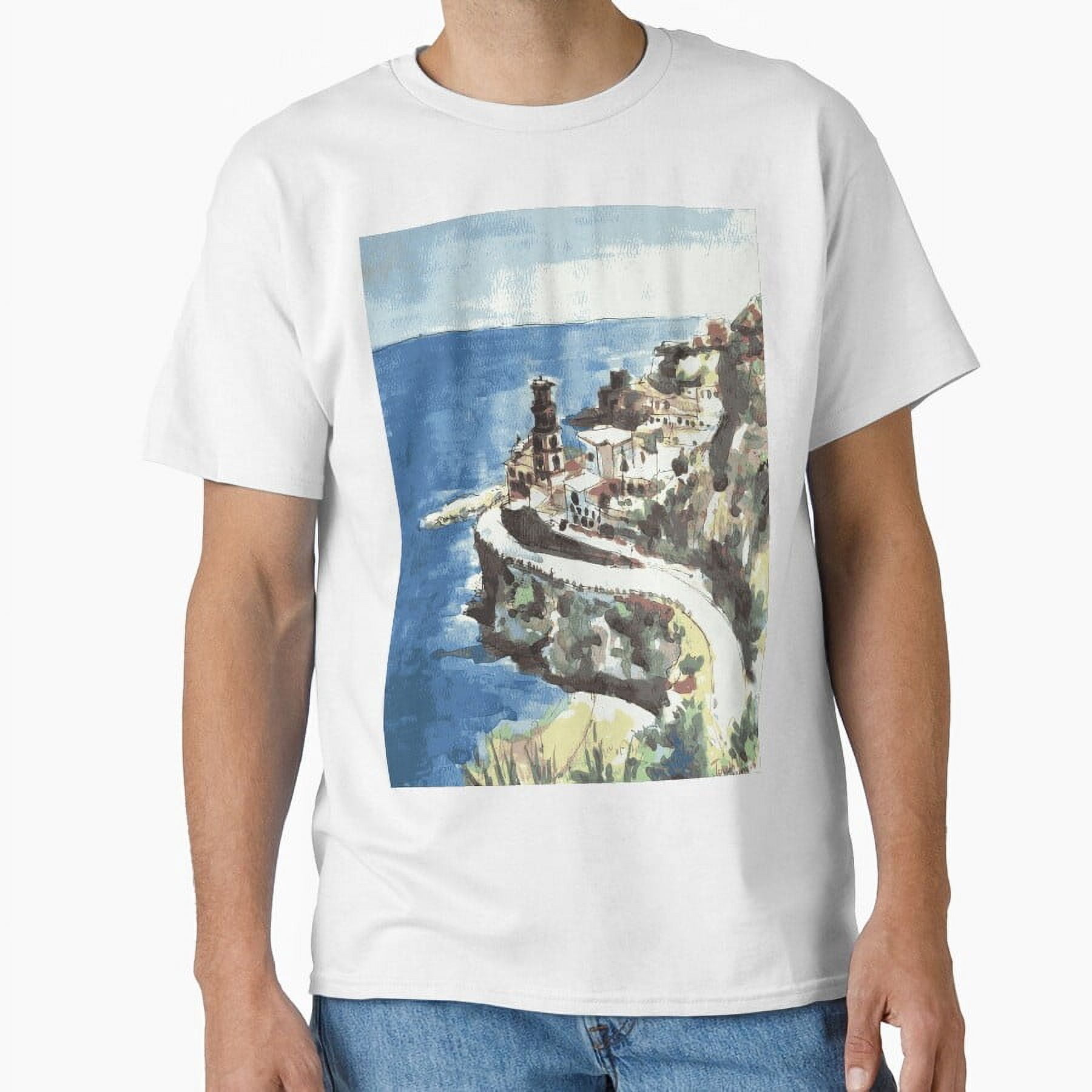 Plus Oversized Extended Neck Homme Amalfi Coast Landscape T-Shirt