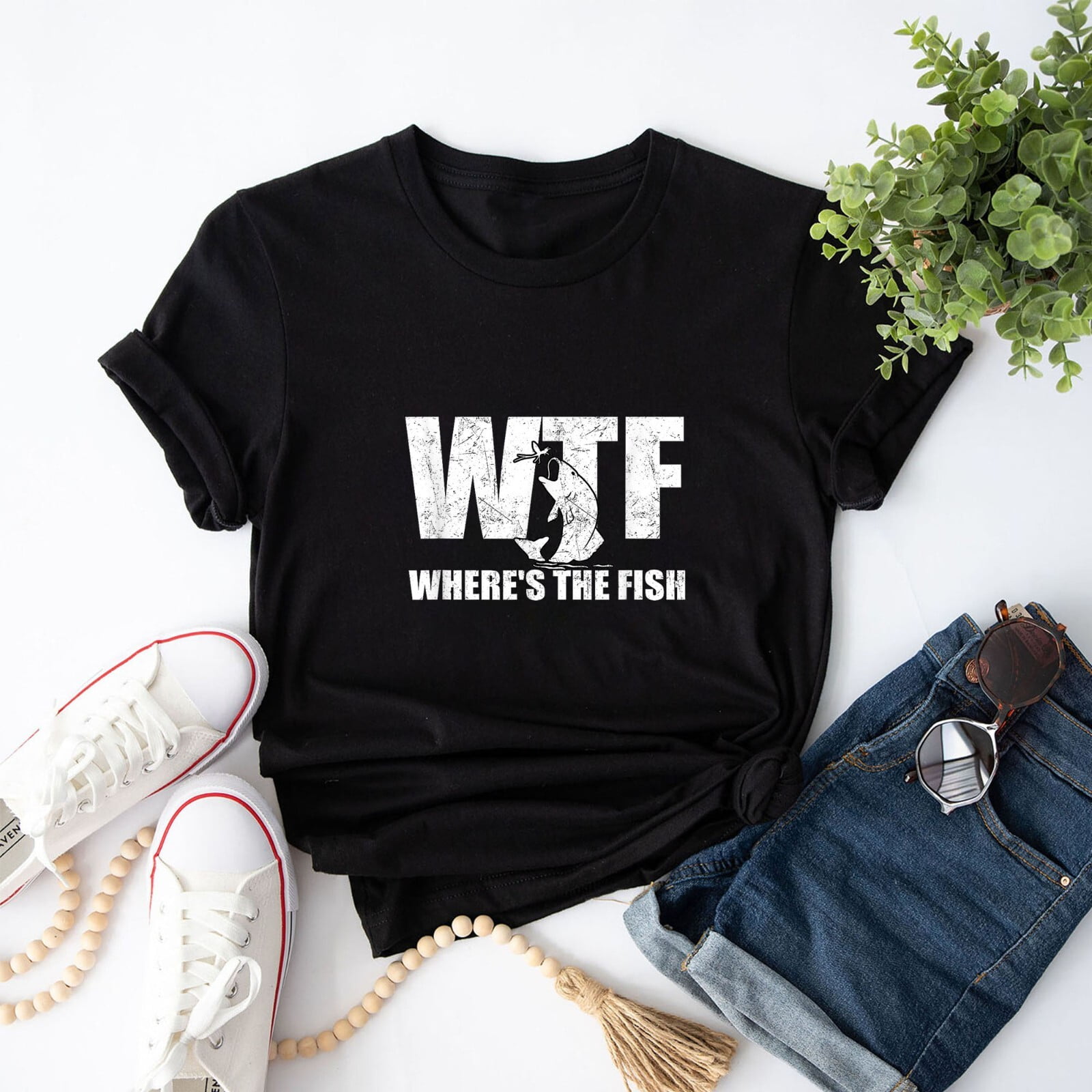 Worldoftshirts Fish Osec WTF Where's The Fish Men's Funny Fishing Gifts Father's Day Unisex ...