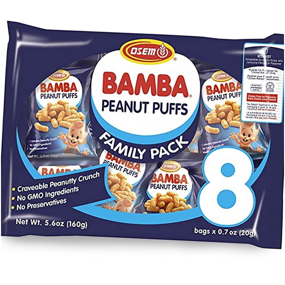 Osem Bamba Peanut Snacks for the Family - All Natural Peanut Puffs (Pack of 8) 0.7oz bags