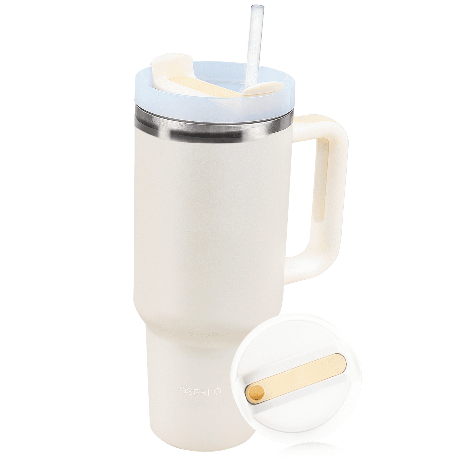JOZELNK 40oz Tumbler with Handle, Insulated Big Mug wtih Straw and Lid,  Stainless Steel Double Wall Vacuum Iced Coffee Cup (Cream)