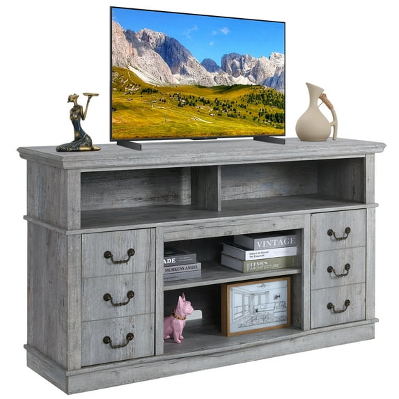 TV Stand for 65 Inch TV, Entertainment Center with Two Glass Barn Doors and Storage Cabinet Table, Farmhouse Style Media Console Table for Living Room(Grey)