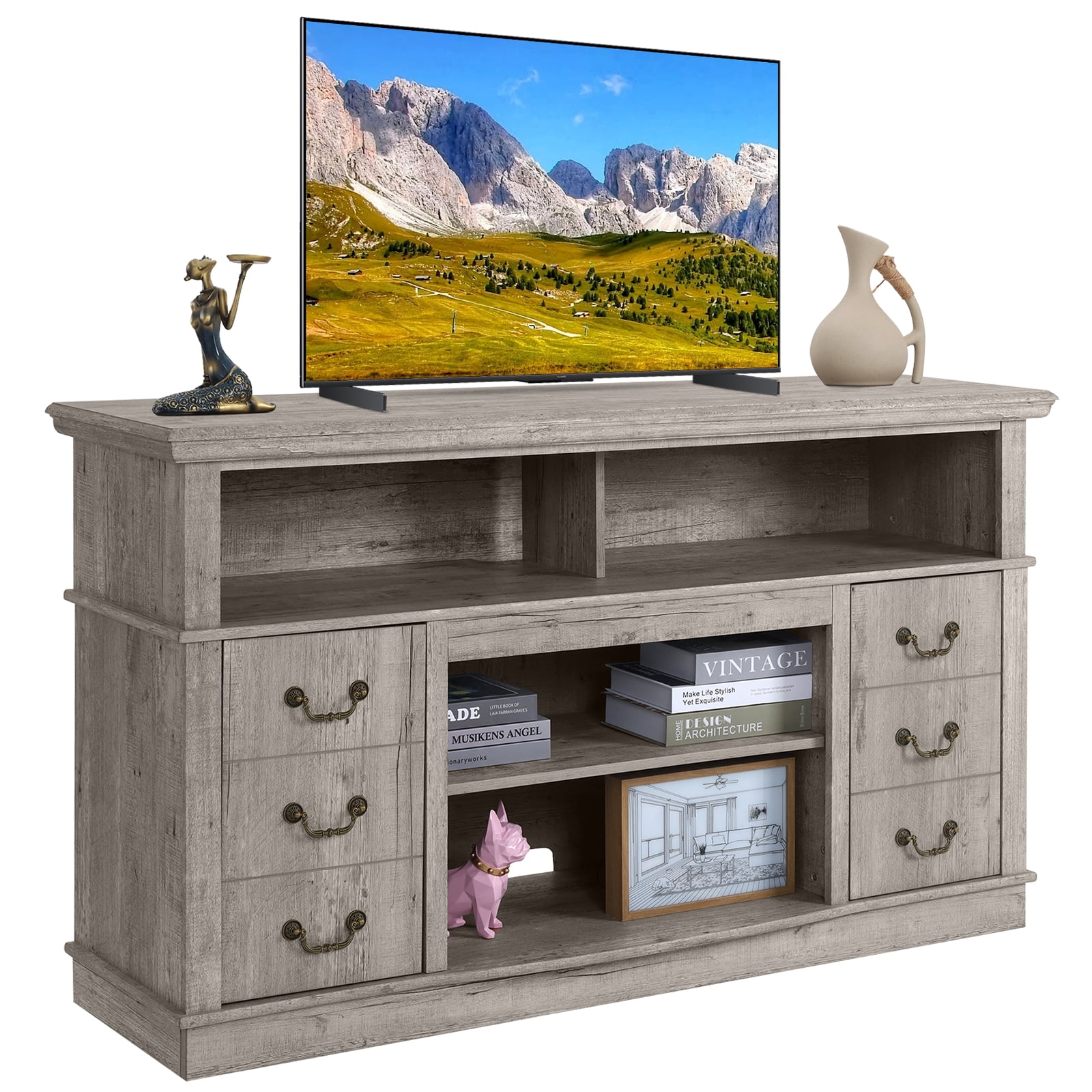 TV Stand for 65 Inch TV, Entertainment Center with Two Glass Barn Doors ...