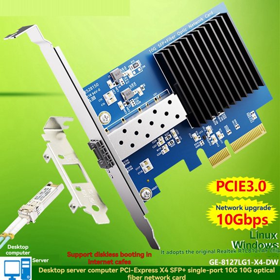 Osfvolr 10G +Fiber Optic Network Card PCIe 3.0 X4 Single Port Network Card Adapter RTL8127AF Chip for Win11