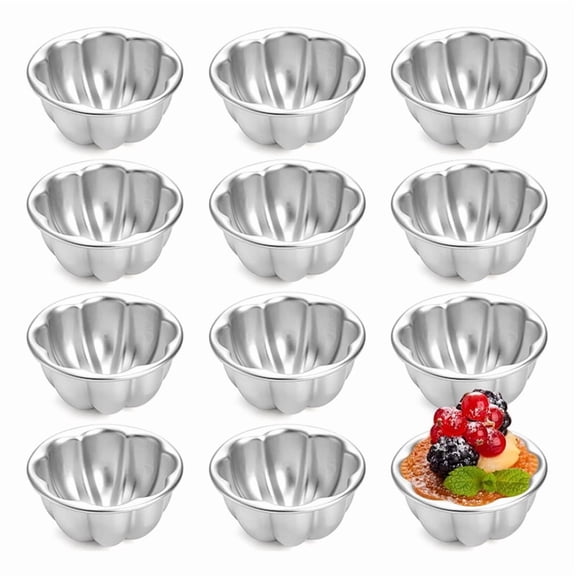 Osfvolr 12 Pack Egg Tart Molds, Aluminum Alloy Pudding Jelly Molds, Reusable Cake Tartlets, Cupcake and Muffin Cups for Baking