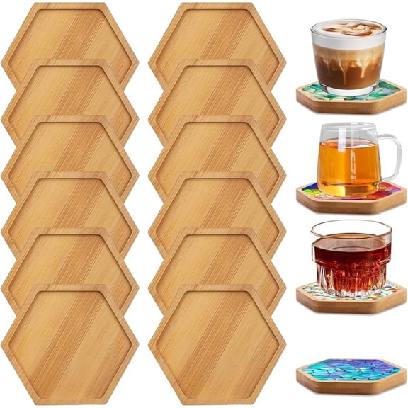 Osfvolr 12 Pcs Bamboo Mosaic Coasters, Bamboo Coasters,Empty Base Trays for Crafts, Saucers Bamboo, Drinking Cup Coasters