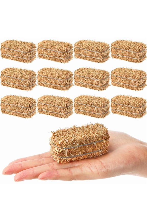 12 Pcs Mini Hay Bales Fall Harvest Decorations Small Decorative Straw Bale for Dollhouse,Western Themed Party Decor