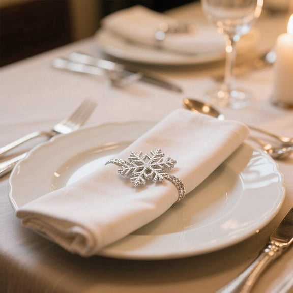 Osfvolr 12-Piece Christmas Snowflake Napkin Rings Set with Rhinestone Accents for Holiday Table Decorations