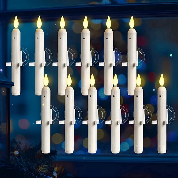 Osfvolr 12 Sets Window Candles with Sensor Dusk to Dawn Christmas Lights with Suction Cups Battery Operated LED Candlesticks