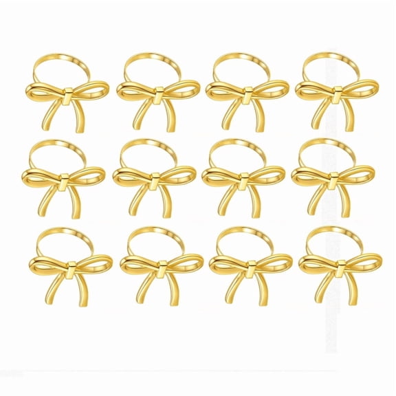 Osfvolr 12Pcs Gold Bows Napkin Rings,Metal Butterfly Napkin Holders for Dinner Parties Wedding Table Gatherings Table Decoration