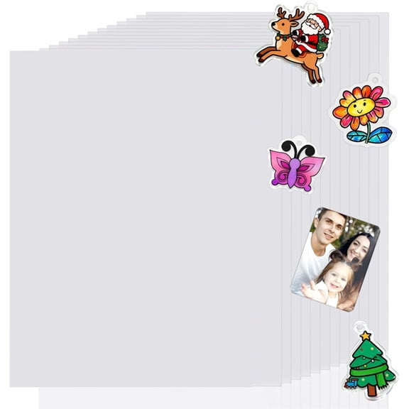 Osfvolr 12Pcs Printable Shrink Dink Sheets, A4 Semitransparent Paper for Inkjet Printer,Printable Shrinking Plastic for Kids B