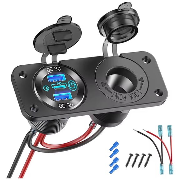 Osfvolr 12V USB Outlet Marine Panel with Dual QC3.0 & PD3.0 Ports 150W Waterproof Charger for Boat RV Socket