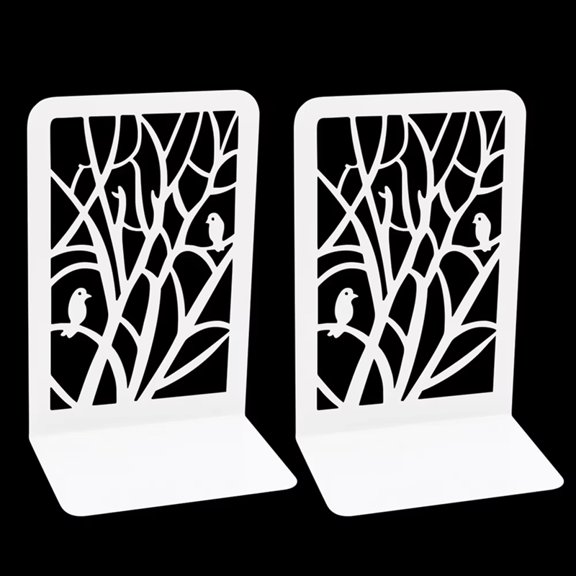 Osfvolr 1Pair Hollow Tree Shadow Bird Branch Bookends Exquisite Book Support  Desk Decoration Retractable Bookstands