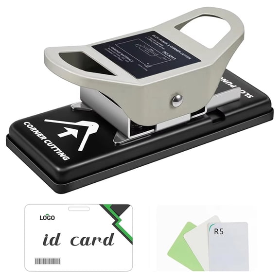 Osfvolr 2-in-1 ID Card Slot Punch (3 X 13mm) and R5 Card Corner Trimmer, Dual-Purpose Handheld Slot-Type Flat Hole Punch