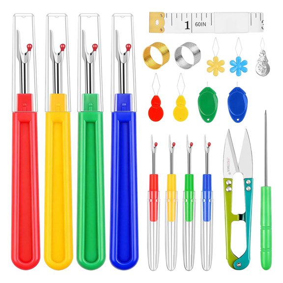 Osfvolr 20 PCS Seam Ripper and Sewing Kit with Needle Threader, Thimble, Tape Measure, Tailors Awl, and More