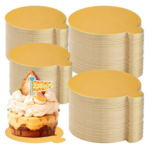 Osfvolr 200PCS Mini Gold Cake Boards 3.5 Inch & 3.15 Inch Round Cake Base Mini Flan Tray Disposable Paper Plates