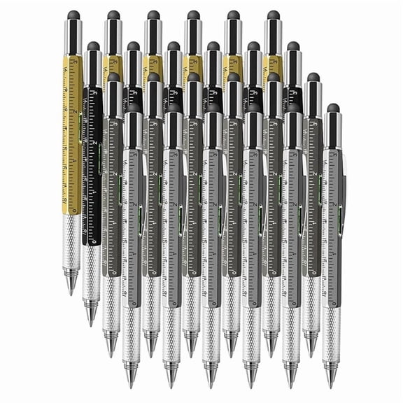 Osfvolr 24 PCS 6-in-1 Multitool Pen with Ruler, Level, Stylus, Screwdrivers - Ideal Gift for Men