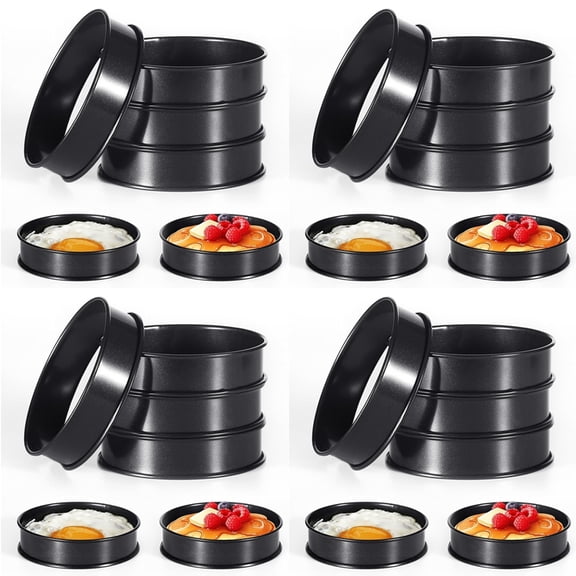 Osfvolr 24Pcs Crumpet Rings, 4 Inch Double Rolled Stainless Steel Round Cake Tart Cookie Egg Burger Rings Mold