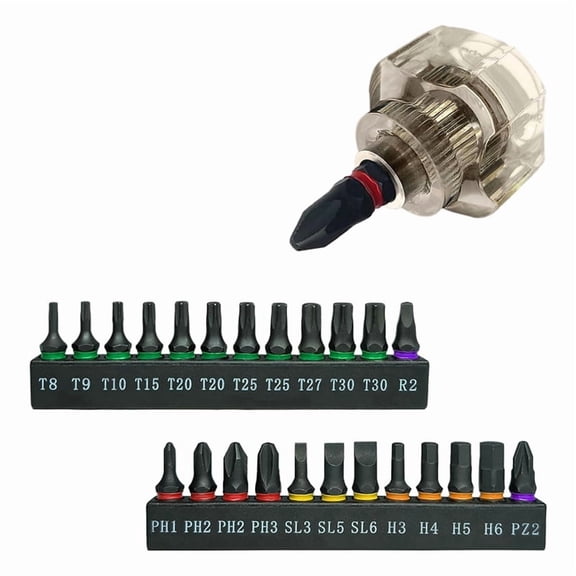 Osfvolr 25in1 Short Stubby Mini Screwdriver for Tight Space, Security Torx, , Flathead and Hex S2 Steel Bits