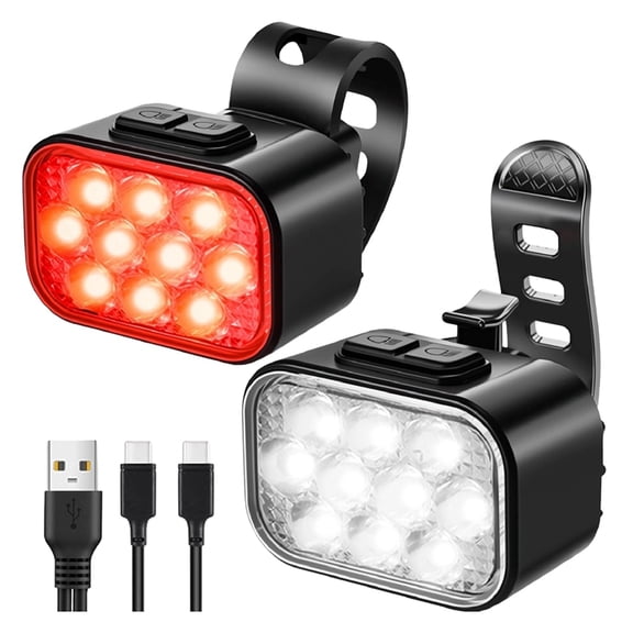 Osfvolr 2PCS 10 LED Bike Light, USB Rechargeable Bicycle Lite, Super Bright Bike Headlight & Taillight Set for Road,Night Riding