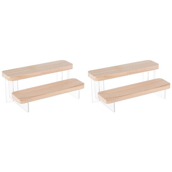 Osfvolr 2X 2-Tier Figure Display Stand Wooden Tiered Organizer Holder, Acrylic Display Risers Building Blocks Display