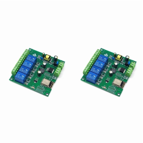 Osfvolr 2X 4 Channel ESP8266 WIFI Relay Module ESP-12F Development Board AC90-250V/DC7-30V/5V E- APP Remote Control