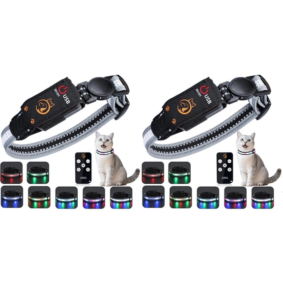 Osfvolr 2X Cat Collar,Lighted Cat Collars for Night,Rechargeable Waterproof LED Cat Collar with Remote,Dog Lights