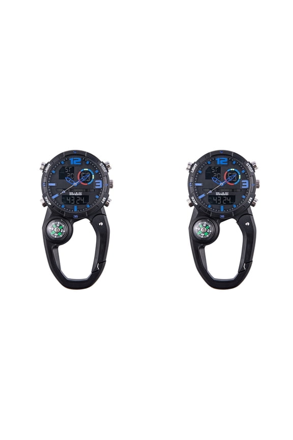 2X RoundScreen Outdoor Carabiner Watch with Compass Multi Functional Climbing Carabiner Watches,B