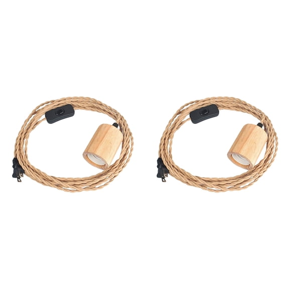 Osfvolr 2X Wood Pendant Light Cord Kit ,14.76FT Vintage Industrial Hanging Plug in Lamp Cord with Twisted Nylon Rope E26 US Plug