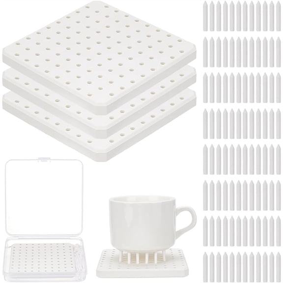 Osfvolr 3 Pack Kiln Refractory Mat with 180 Pcs Kiln Stilts Support Nails for Pottery Studio, Home Kilns,DIY Ceramic Firing Tool