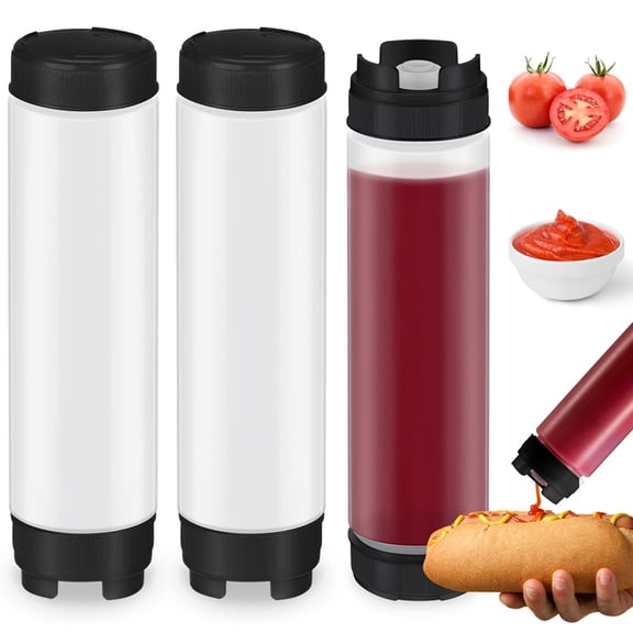 Osfvolr 3 Pcs 16 Oz Condiment Squeeze Bottles Inverted Plastic Squeeze Bottle for Sauces Refillable Tip Large Valve Dispenser