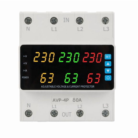 Osfvolr 3 Phase 220-380v Voltage Relay 80A Changeover Switch Overvoltage/Undervoltage/ Overcurrent/Phase Loss Protection Keep