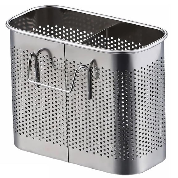 Osfvolr 304 Stainless Steel Utensil Drainer, 2-Tier Silverware Drying Rack with Hooks, Anti-Rust Kitchen Sink Organizer