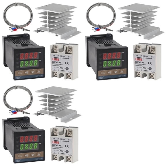 Osfvolr 3X PID-Temperature Controller -C100 Thermostat Kit High Voltage 100ACV to 240ACV+SSR Relay 40DA+ K Probe