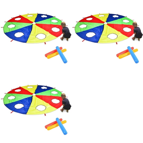 Osfvolr 3X Rainbow Parachute Parachute 6 Feet, Play Parachute Outdoor Game (W Mouse) Activity Toy with 9x Air Sticks 2M