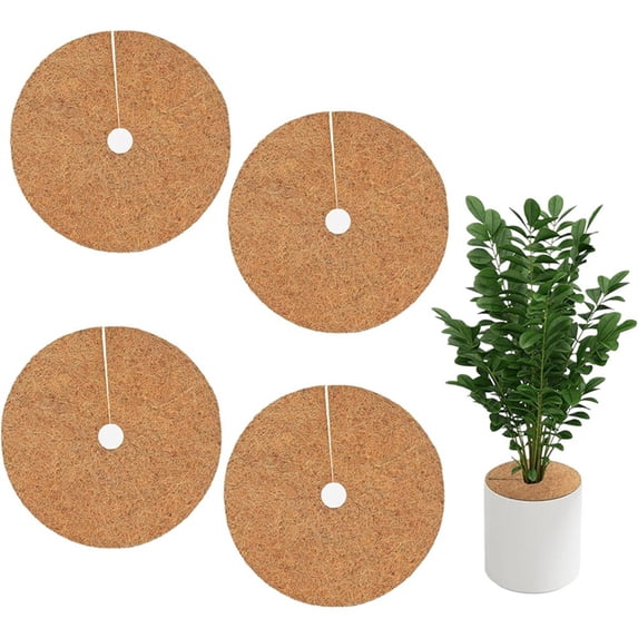 Osfvolr 4 Pack 15.7 Inch Coconut Fiber Mulch Ring-for Moisture Retention, Indoor Outdoor Trees and Landscaping