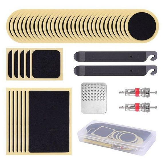 Osfvolr 46PCS Tube Patch Kit Self-Adhesive Patches Metal Rasp and Lever Kit Portable Outdoor Cycling Bike Tire Repair Tools
