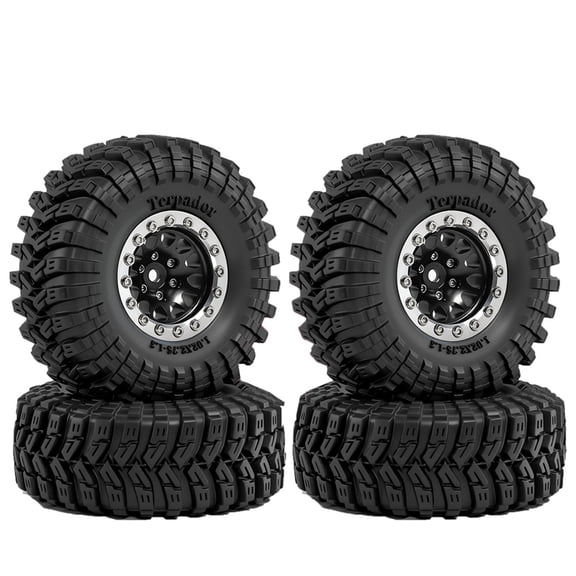 Osfvolr 4PCS 1.3 Inch Tires and Wheels Set for TRX4M SCX24 FMS FCX24 1/18 RC Crawler,Rubber Tires with Metal Rim Black