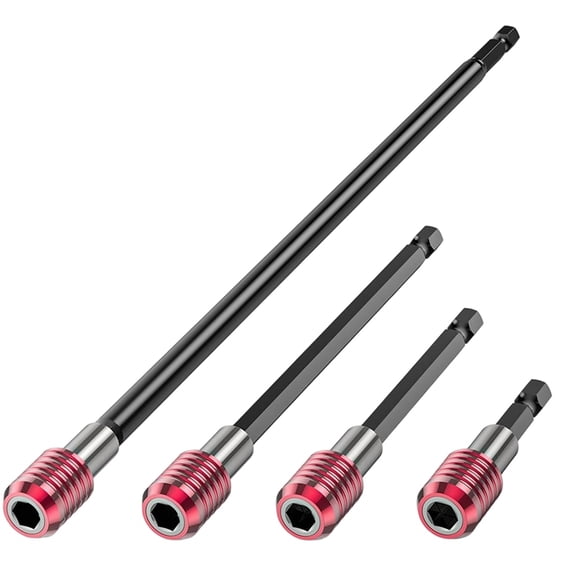 Osfvolr 4PCS Magnetic Drill Bit Extension Set, 1/4" Hex Shank in 2", 4", 6", 12" Lengths, -V Steel for Impact Drivers