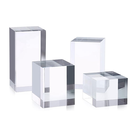 Osfvolr 4Pcs Clear Acrylic Cube Display Risers Stands, Square Polished Acrylic Photo Props, Transparent Solid Display Blocks