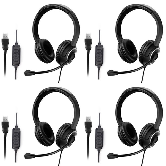 Osfvolr 4X Wired USB Headset Call Center Headset with Microphone Game Noise Canceling over-Ear Headphones for Computer PC Laptop