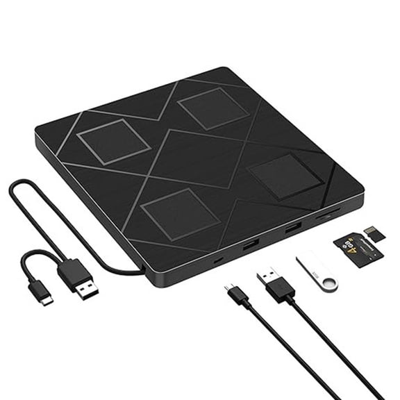 Osfvolr 5-in-1 Extemal CD/DVD Drive for Laptop,Portable CD/DVD Rw Burner with SD/TF Card Reader &DVD-ROM Rewritable Player
