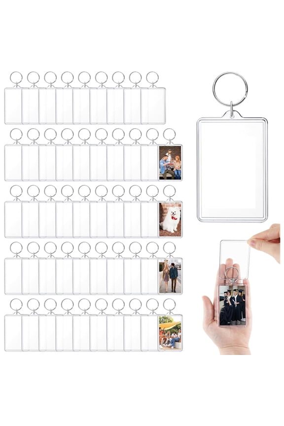 50 Pcs Acrylic Photo Keychain Bulk, Clear Photo Keyrings for Photo Paper 2x3 Inch, DIY Custom Keyring Frames for Gifts