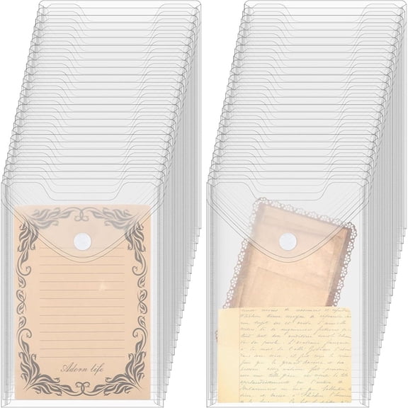 Osfvolr 50Pack 7x9.8''Clear Plastic Envelopes Hook Loop Closure Receipt Stickers Storage Holder Reusable Small Plastic Envelope