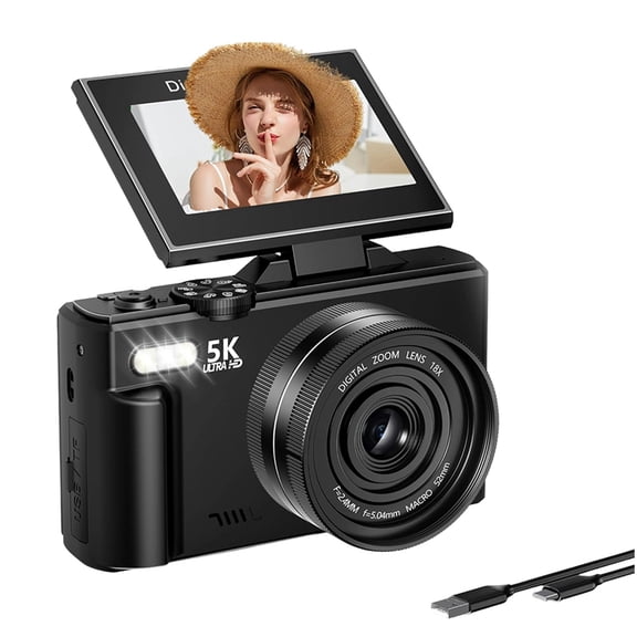 Osfvolr 5K Digital Camera Autofoucs WiFi Vlog Camera with 180 Flip Screen, Compact Photography Camera for Beginner, Teens A